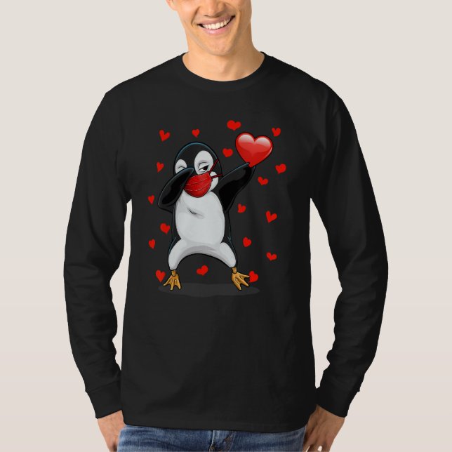 Dabbing Penguin Ansikte Mask Dab Dance Funny Valen T Shirt (Framsida)