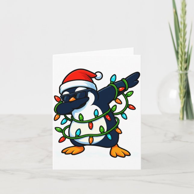 Dabbing Penguin Christmas Girls Xmas Lights Boys C Kort (Framsida)