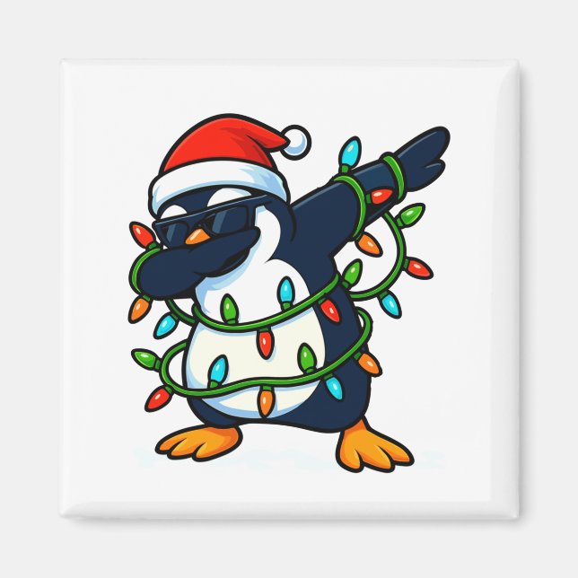 Dabbing Penguin Christmas Girls Xmas Lights Boys C Magnet (Framsidan)