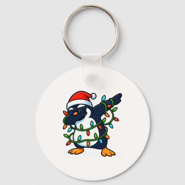 Dabbing Penguin Christmas Girls Xmas Lights Boys C Nyckelring (Framsida)