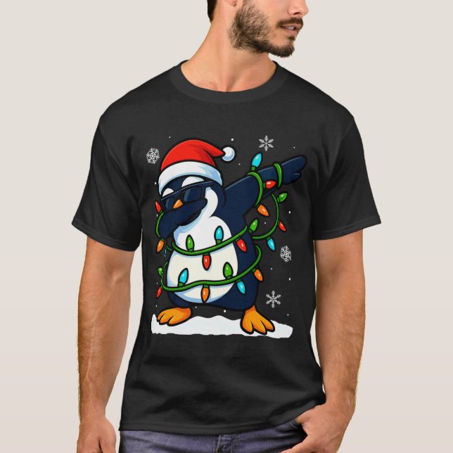 Dabbing Penguin Christmas Girls Xmas Lights Boys C T Shirt (Framsida)