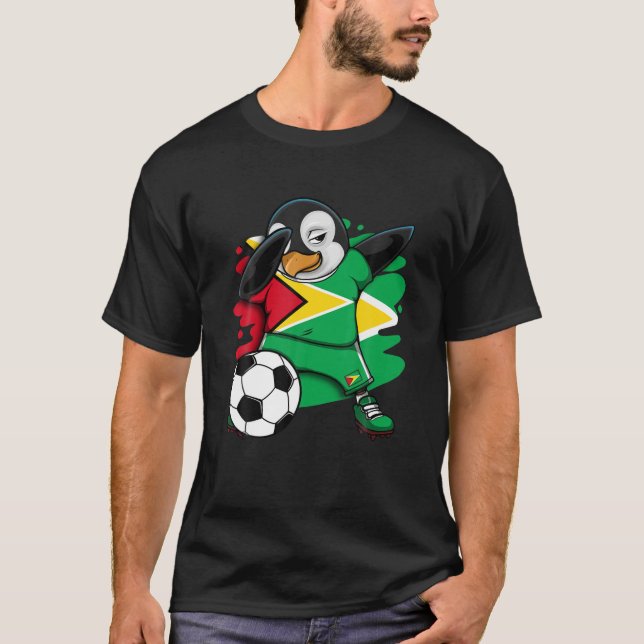 Dabbing Penguin Guyana Soccer Fläkt Jersey Flagga  T Shirt (Framsida)
