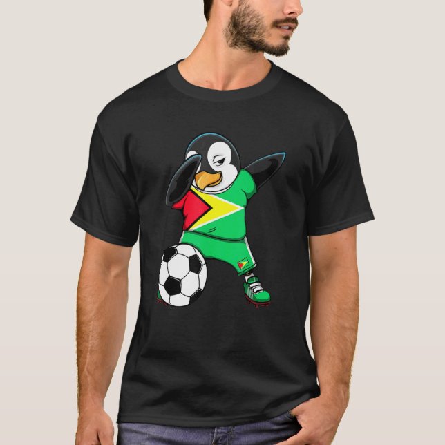Dabbing Penguin Guyana Soccer Fläkt Jersey Flagga  T Shirt (Framsida)
