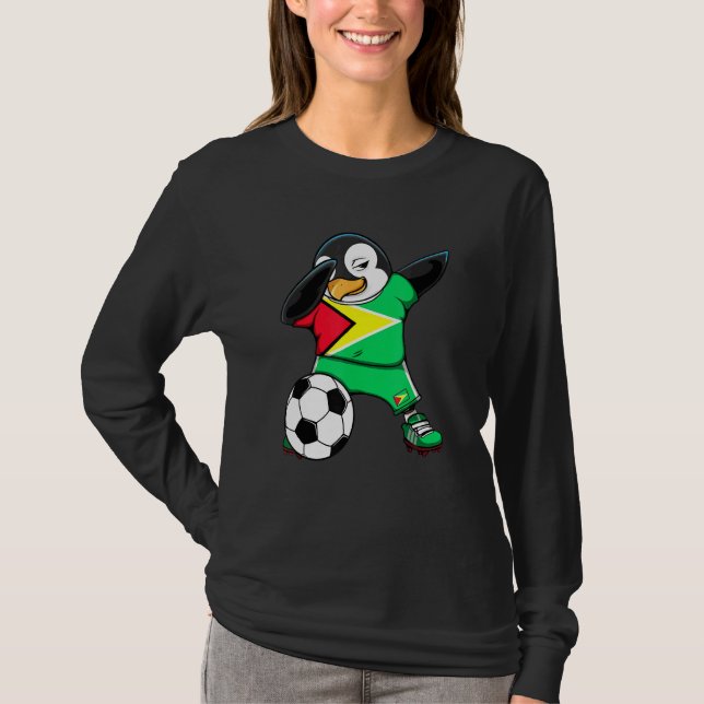 Dabbing Penguin Guyana Soccer Fläkt Jersey Flagga  T Shirt (Framsida)