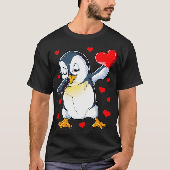Dabbing Penguin Heart Valentines day Boys Girls T Shirt (Framsida)