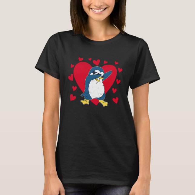 Dabbing Penguin Heart Valentine's Day Zoo Animal B T Shirt (Framsida)