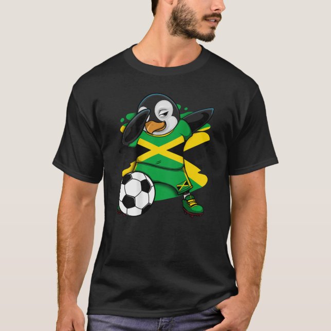 Dabbing Penguin Jamaica Soccer Fläkt Jersey Footba T Shirt (Framsida)