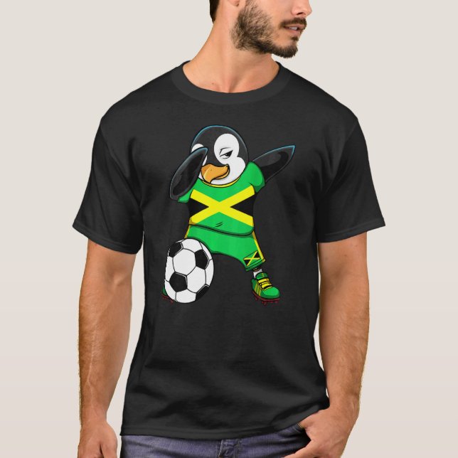 Dabbing Penguin Jamaica Soccer Fläkt Jersey Footba T Shirt (Framsida)