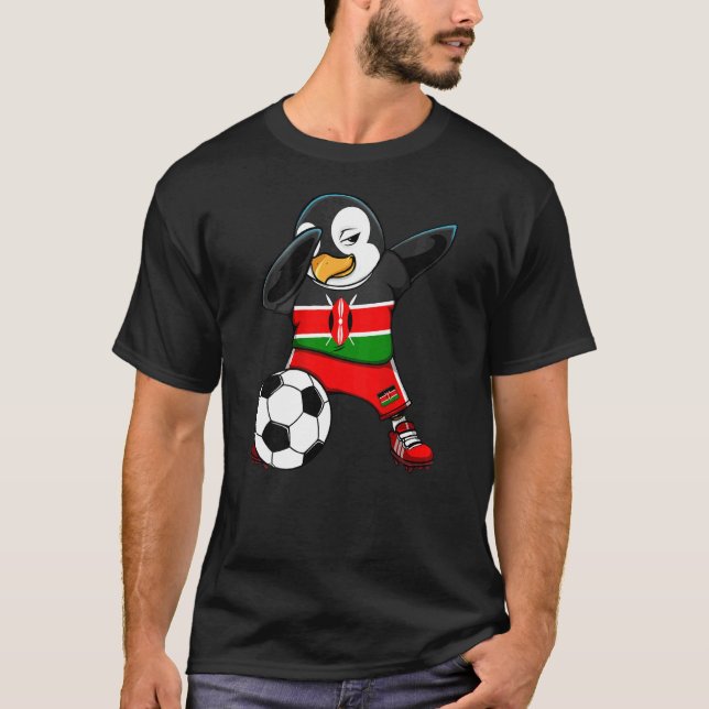 Dabbing Penguin Kenya Soccer Fläkt Jersey Flagga F T Shirt (Framsida)