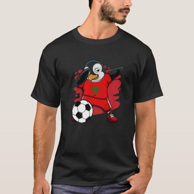 Dabbing Penguin Marockos fotboll Fläkt Jersey T Shirt (Framsida)