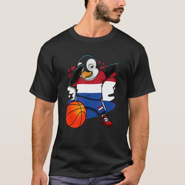 Dabbing Penguin Netherlands Basketball Fläkt Jerse T Shirt (Framsida)