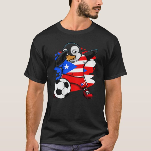 Dabbing Penguin Puerto Rico Soccer Fläkt Jersey Fo T Shirt (Framsida)