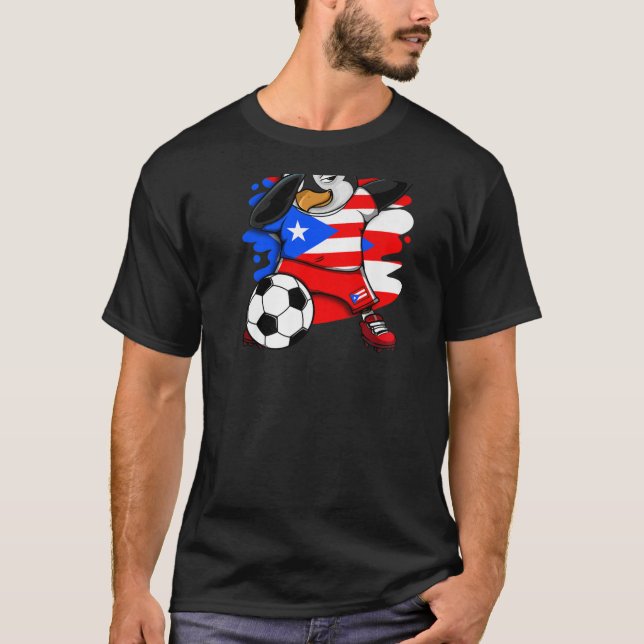 Dabbing Penguin Puerto Rico Soccer Fläkt Jersey Fo T Shirt (Framsida)