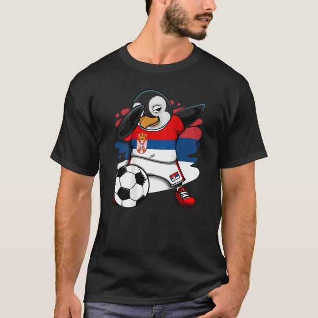 Dabbing Penguin Serbia Soccer Fans Jersey Football T Shirt (Framsida)