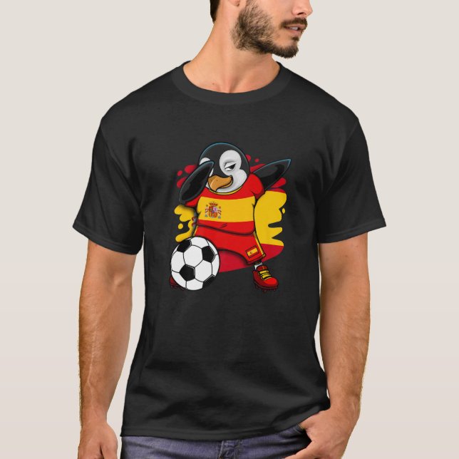 Dabbing Penguin Spain Ocer Fläkt Jersey Flagga Foo T Shirt (Framsida)