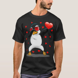 Dabbing Penguin Sunglasses Valentines day Heart T Shirt