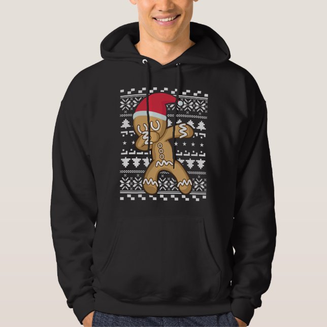 Dabbing Pepparkaksgubbe Ugly jul Sweater Hoodie (Framsida)