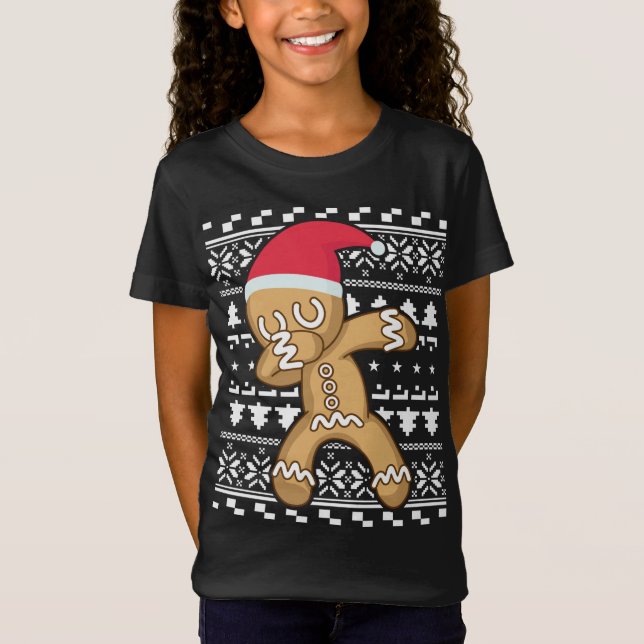 Dabbing Pepparkaksgubbe Ugly jul Sweater T Shirt (Framsida)