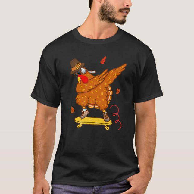 Dabbing Pilgrim Turkey on Skateboard  Dab Boys Men T Shirt (Framsida)