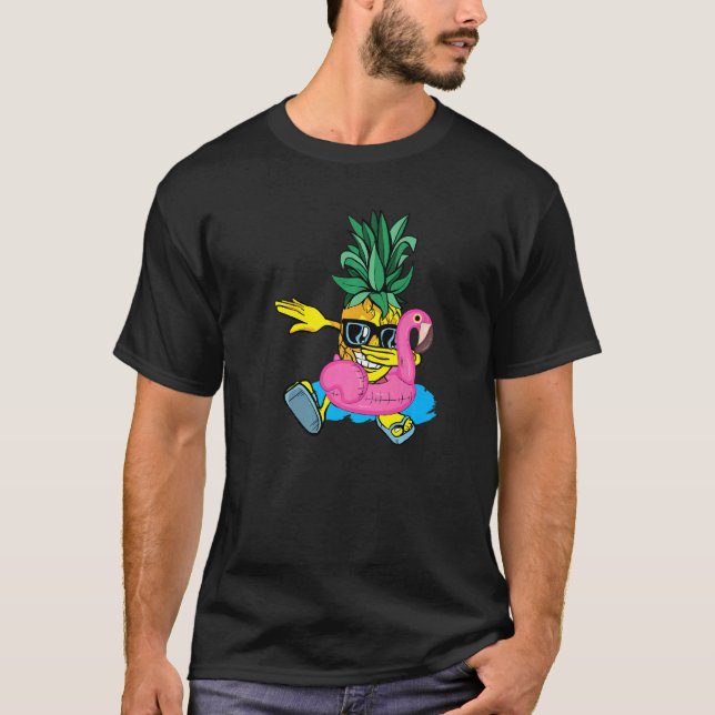 Dabbing Pineapple Flamingo Float Aloha Beaches Haw T Shirt (Framsida)