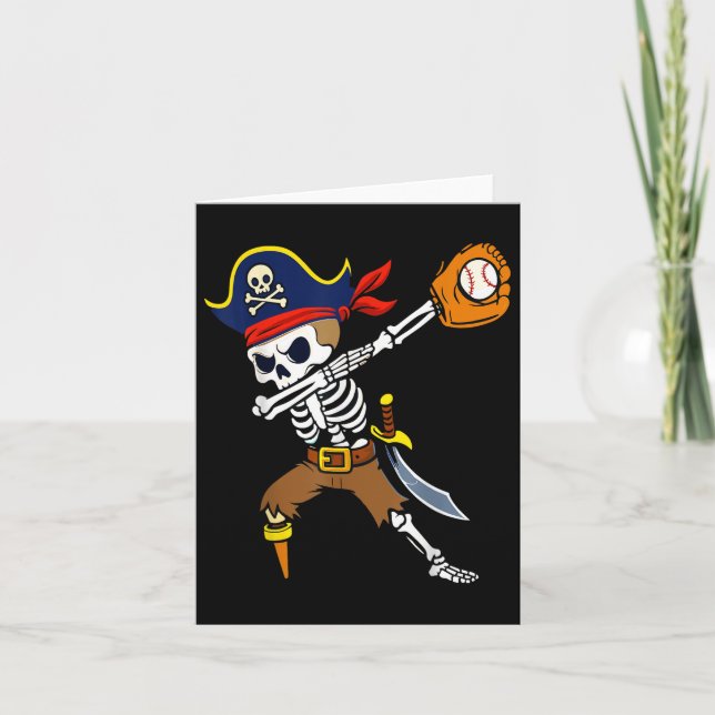 Dabbing Pirat Skeleton Baseball Funny Halloween Kort (Framsida)