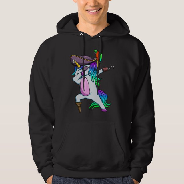 Dabbing Pirate Magical Rainbow Unicorn  Halloween Hoodie (Framsida)