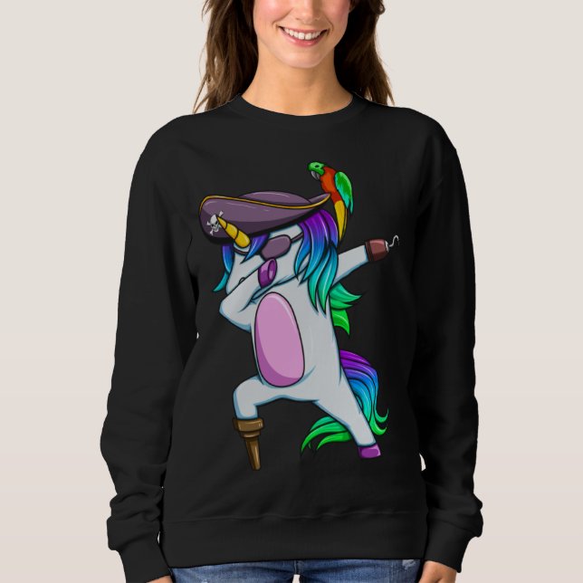 Dabbing Pirate Magical Rainbow Unicorn  Halloween T Shirt (Framsida)