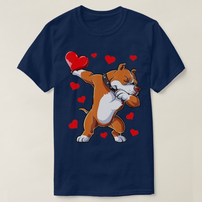 Dabbing Pit Bull Heart Valentines day Boys Kids Me T Shirt (Design framsida)