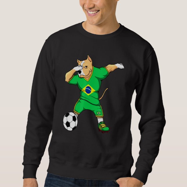 Dabbing Pitbull Brazisocker Fläkt Jersey Brazilia Lång Ärmad Tröja (Framsida)