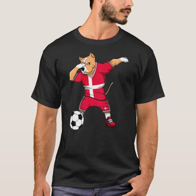 Dabbing Pitbull Danmark Fotbollströja Dansk Fotbol T Shirt (Framsida)