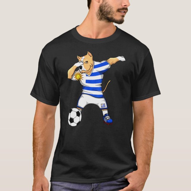 Dabbing Pitbull Hund Uruguay Ocer Fläkt Jersey Foo T Shirt (Framsida)