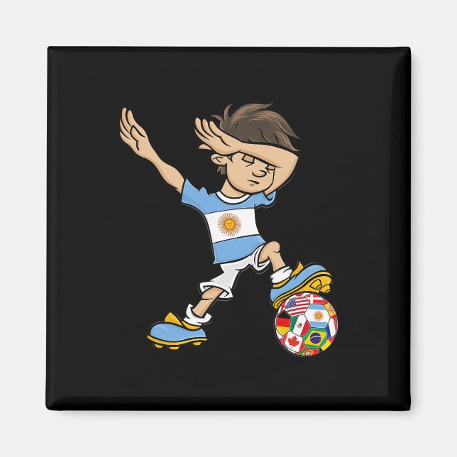 Dabbing Pojke Argentina Fotbollströja Nationalflag Magnet (Framsidan)