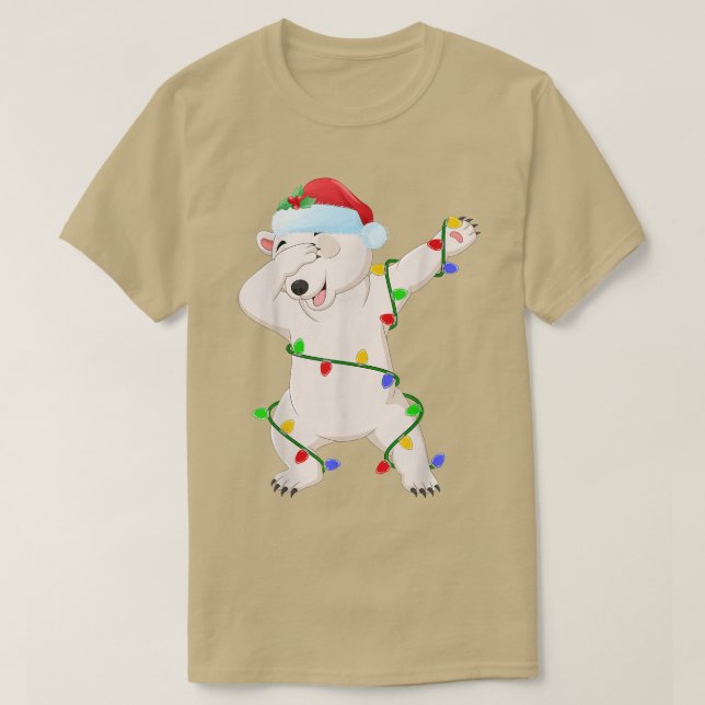Dabbing Polar Bear Julafton Ljus Funny Polar Bear  T Shirt (Design framsida)