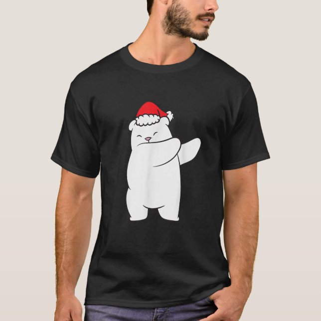 Dabbing Polar Bear Santa Hat Christmas Hat Polar B T Shirt (Framsida)