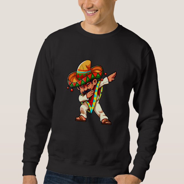 Dabbing Poncho Cinco De Mayo Mexican Sombrero Fest Lång Ärmad Tröja (Framsida)