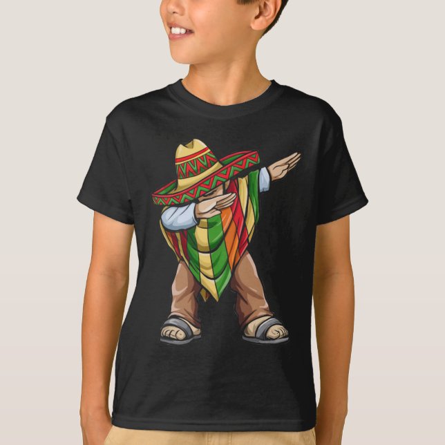 Dabbing Poncho Cinco De Mayo Mexican Sombrero Fest T Shirt (Framsida)