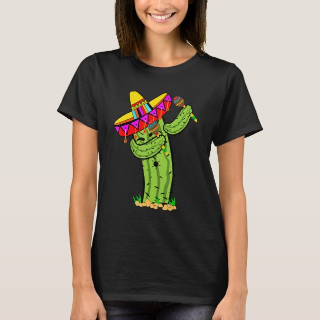 Dabbing Prickly Cactus with mexican sombrero hat T Shirt (Framsida)