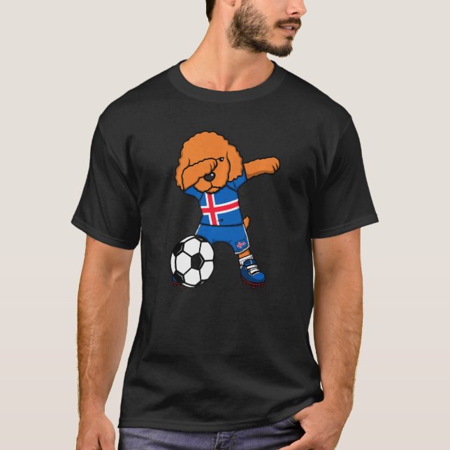 Dabbing Pudel Hund Island Fotboll Fans Tröja Fot (Framsida)