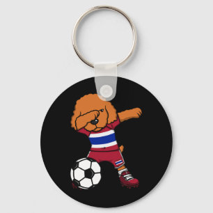 Dabbing Pudel Hund Thailand Fotboll Fan Jersey Fot Nyckelring