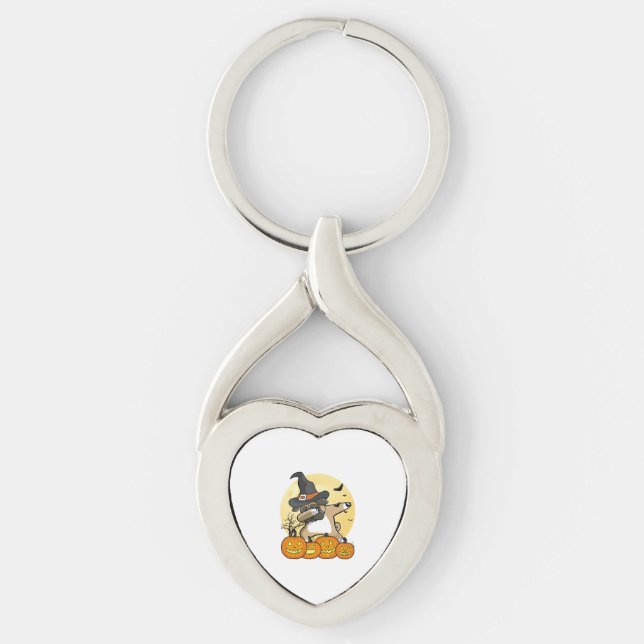 Dabbing Pug Halloween Twisted Heart Silverfärgad Nyckelring (Framsidan)