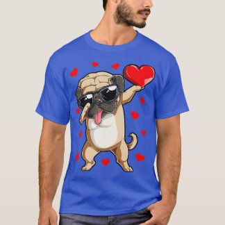 Dabbing Pug Heart Valentines day Boys Kids Kärlek  T Shirt