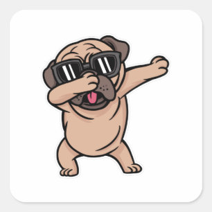 Dabbing Pug Hund Fyrkantigt Klistermärke
