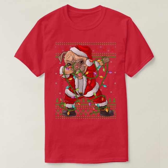Dabbing Pug Hund Ljus Funny Ugly Pug Santa C T Shirt (Design framsida)