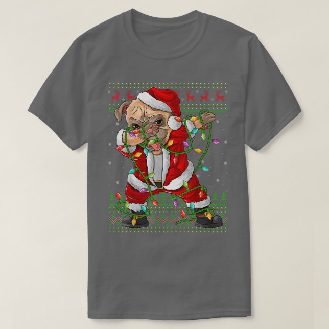 Dabbing Pug Hund Ljus Funny Ugly Pug Santa C T Shirt (Design framsida)