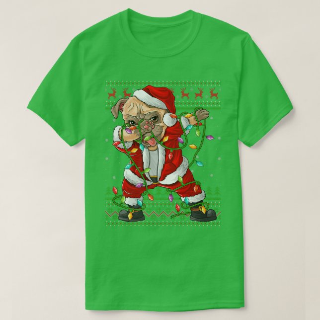 Dabbing Pug Hund Ljus Funny Ugly Pug Santa C T Shirt (Design framsida)