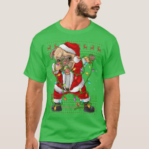 Dabbing Pug Hund Ljus Funny Ugly Pug Santa C T Shirt