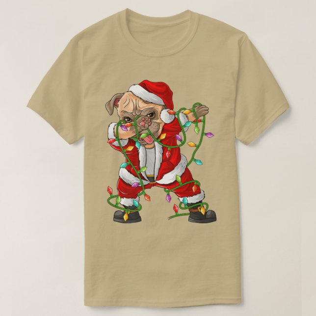 Dabbing Pug Hund Ljus Julafton Funny Pug Santa Kri T Shirt (Design framsida)