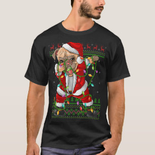 Dabbing Pug Hund Ljus Julafton Ugly Pug Santa Kris T Shirt