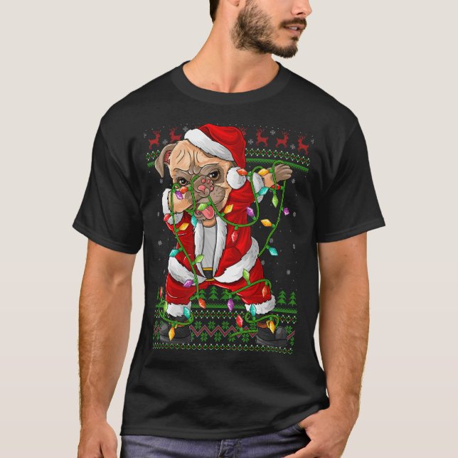 Dabbing Pug Hund Ljus Julafton Ugly Pug Santa Kris T Shirt (Framsida)