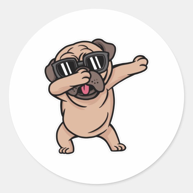 Dabbing Pug Hund Runt Klistermärke (Framsida)